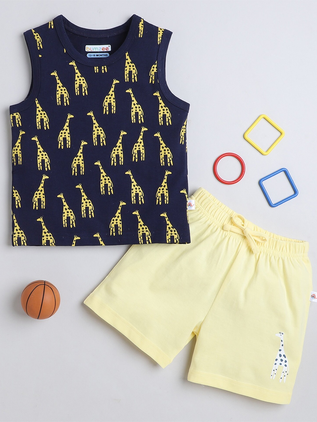 

BUMZEE Boys Printed Pure Cotton T-shirt with Shorts, Navy blue