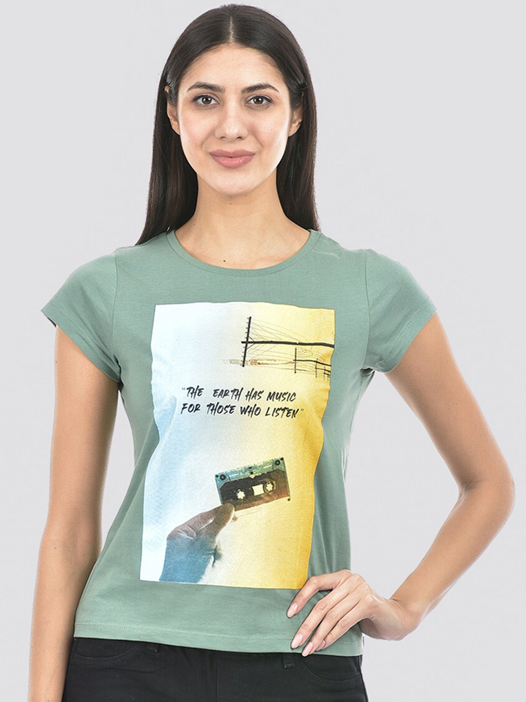

Numero Uno Graphic Printed Round Neck Cotton Slim Fit T-shirt, Green