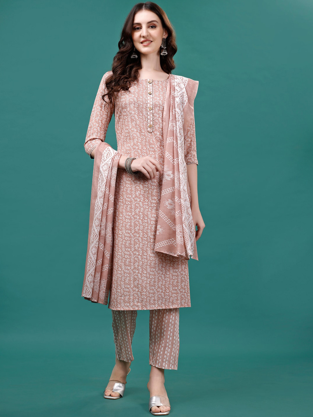 

KALINI Floral Printed Regular Kurta with Trousers & Dupatta, Pink
