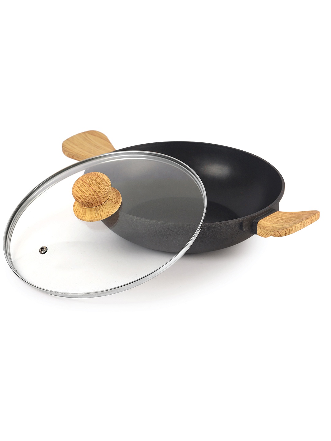 

Cello Black Aluminium Castello Die Cast Induction Kadai With Glass Lid