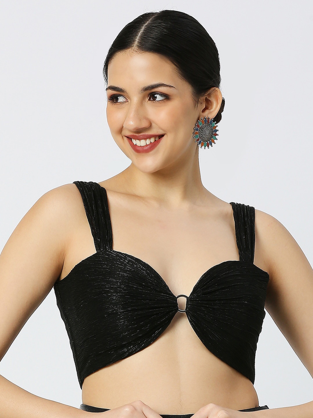 

neckbook Sweetheart Neck Saree Blouse, Black