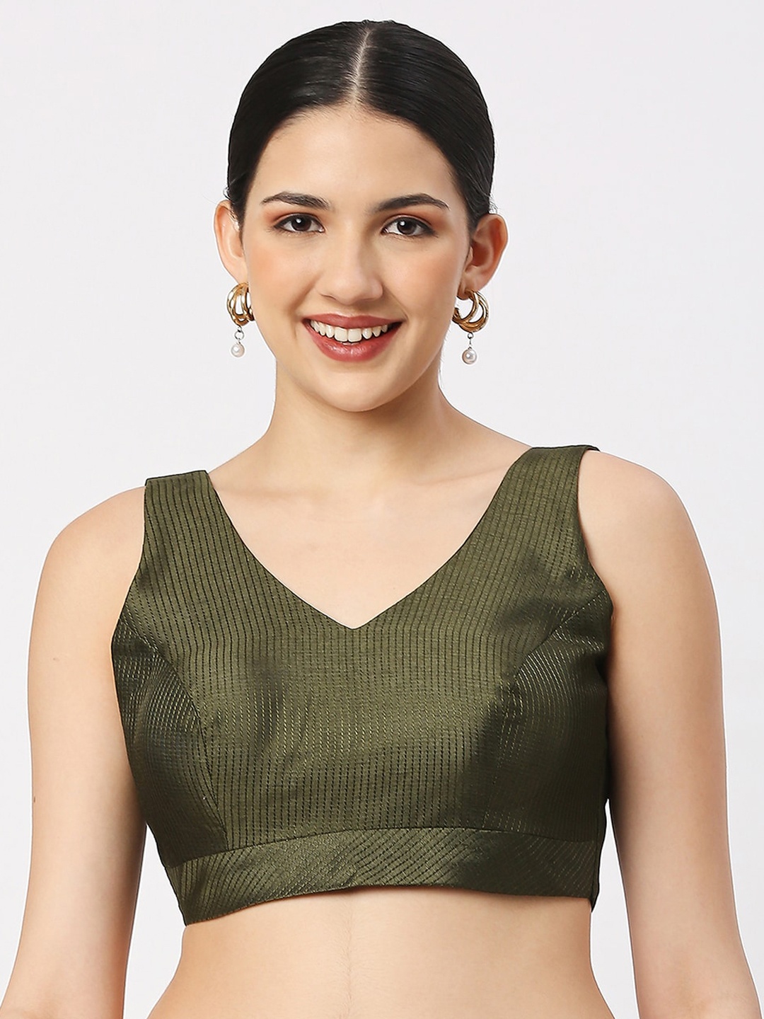 

neckbook Embroidered V-Neck Saree Blouse, Green