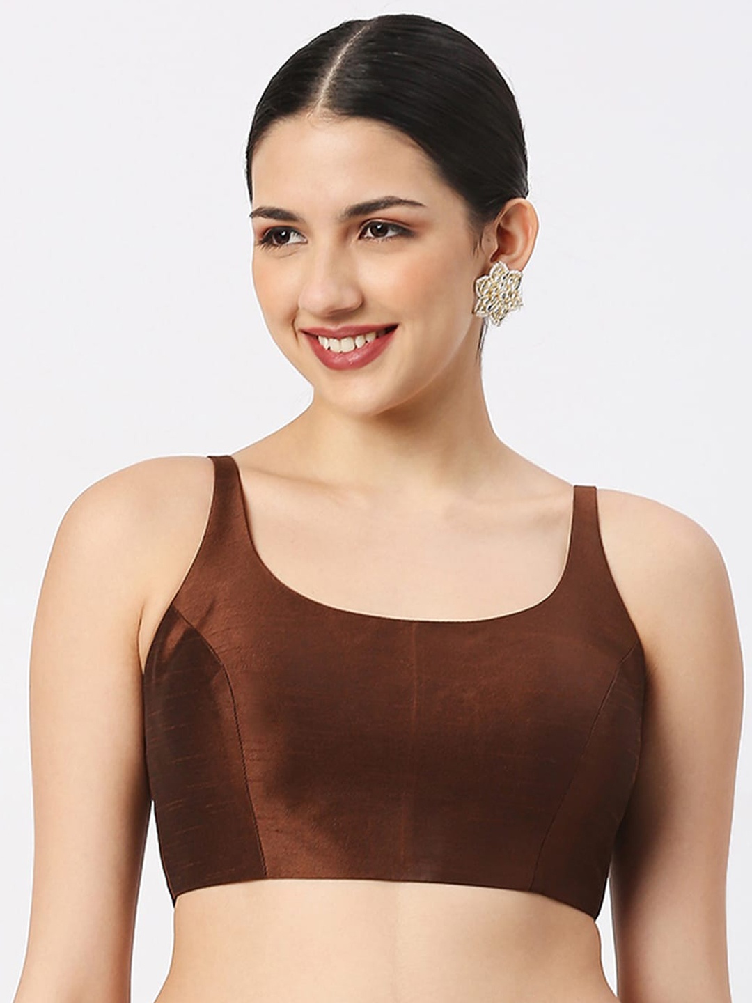 

neckbook Round Neck Saree Blouse, Brown