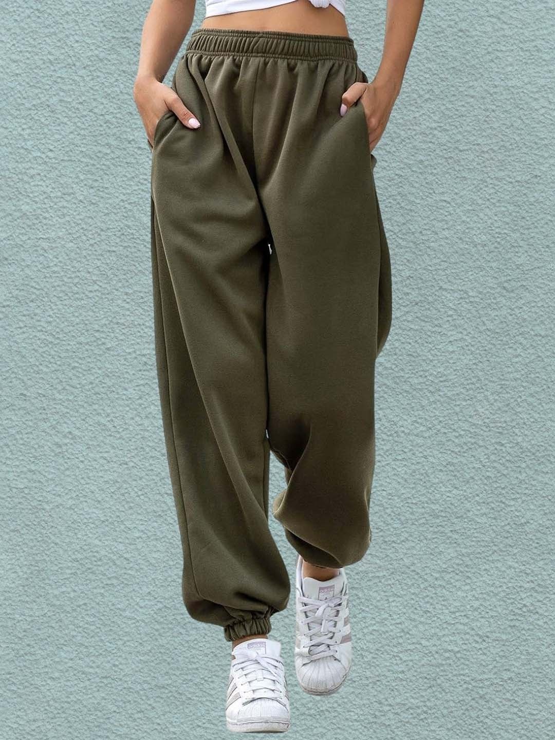 

Q-rious Women Loose Fit Joggers Cotton Trousers, Olive