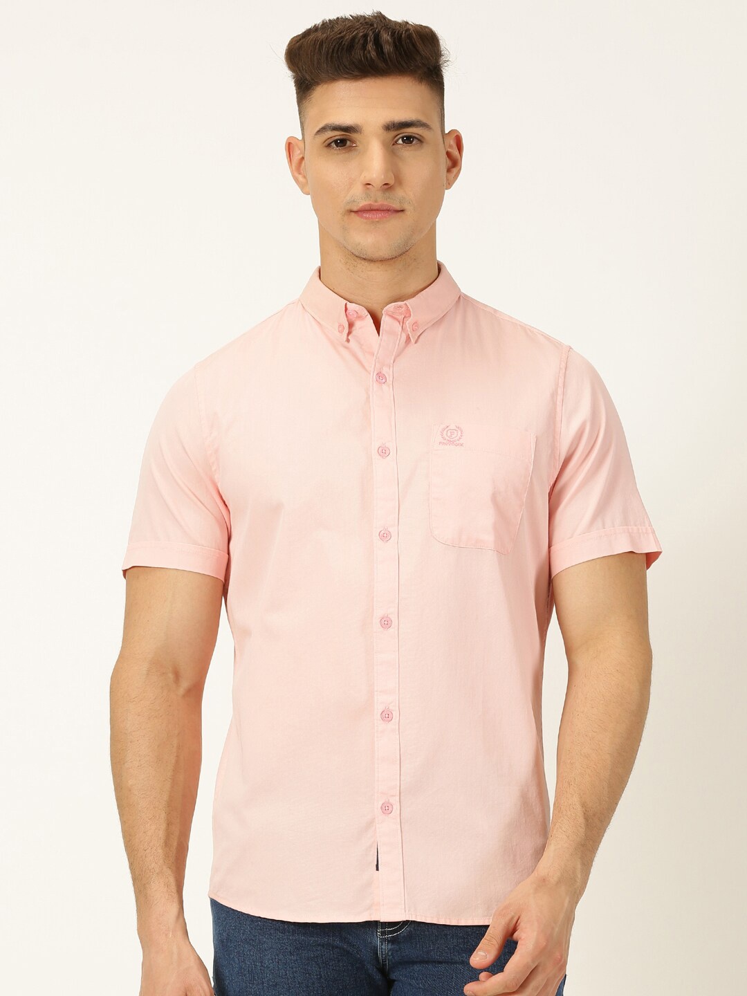 

Provogue New Slim Fit Button Down Collar Pure Cotton Casual Shirt, Pink
