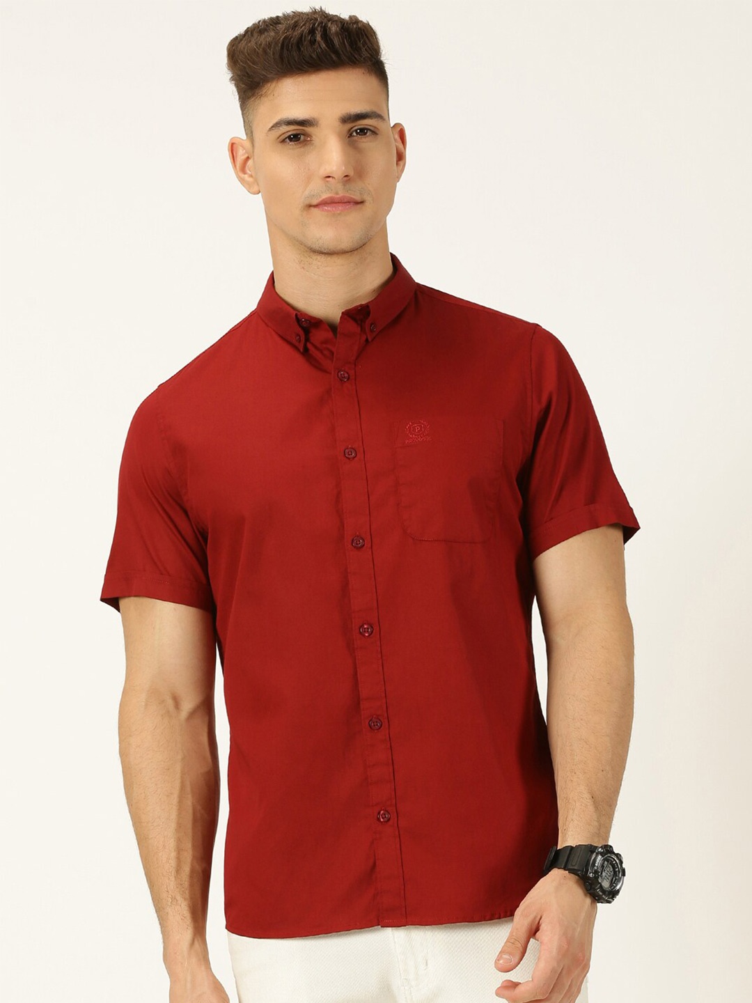 

Provogue New Slim Fit Button Down Collar Pure Cotton Casual Shirt, Maroon