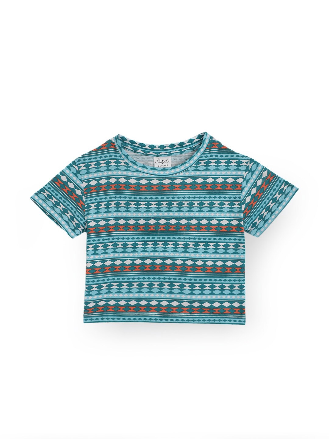 

Anthrilo Girls Geometric Printed Round Neck Cotton T-shirt, Blue