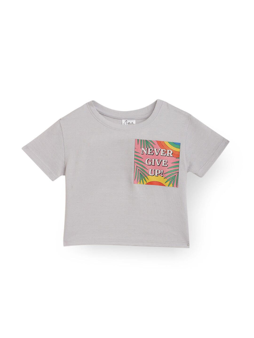 

Anthrilo Girls Typography Printed Cotton T-shirt, Grey