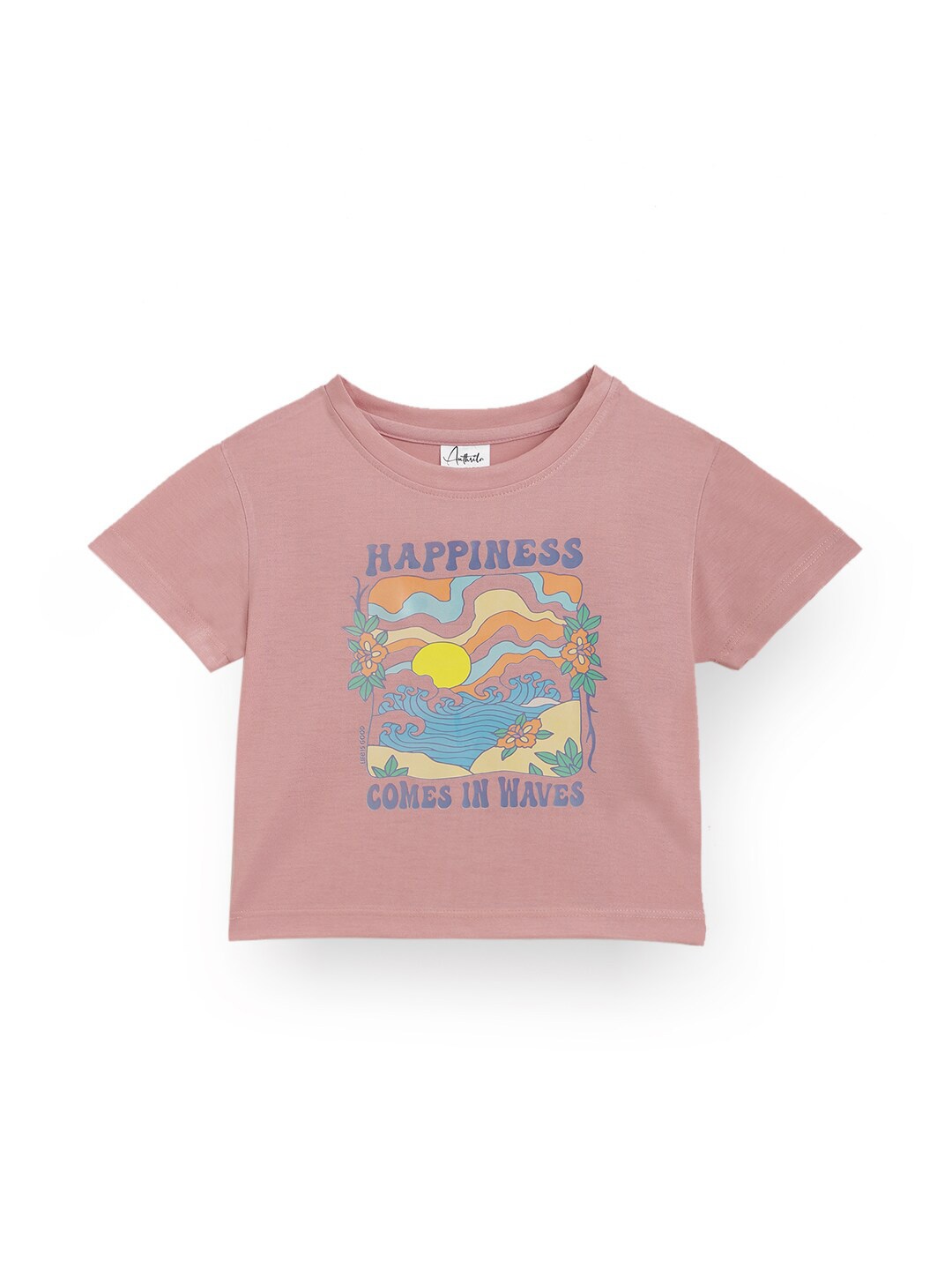 

Anthrilo Girls Graphic Printed Round Neck Cotton T-shirt, Pink