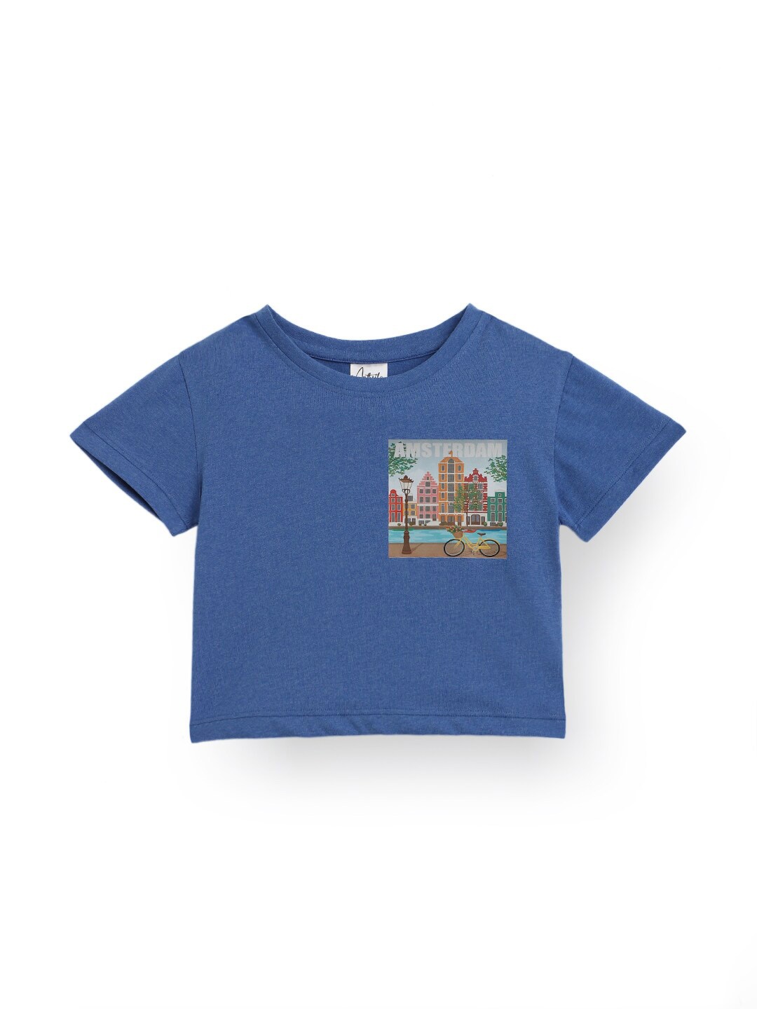 

Anthrilo Girls People & Places Printed Round Neck CottonT-shirt, Navy blue
