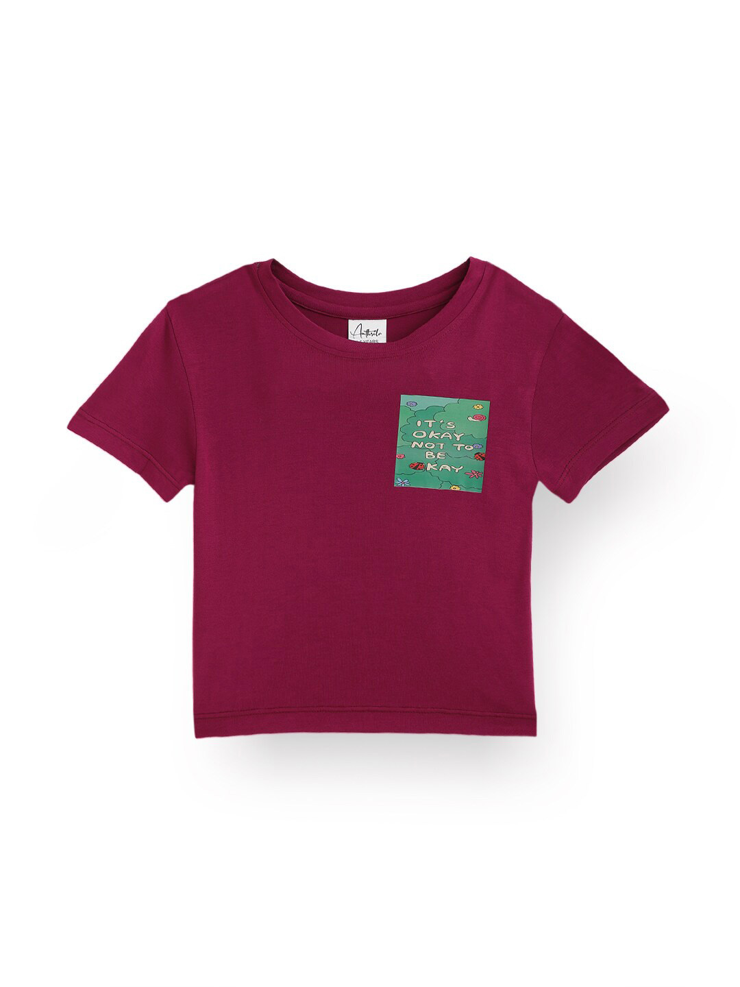 

Anthrilo Girls Typography Printed Cotton T-shirt, Purple