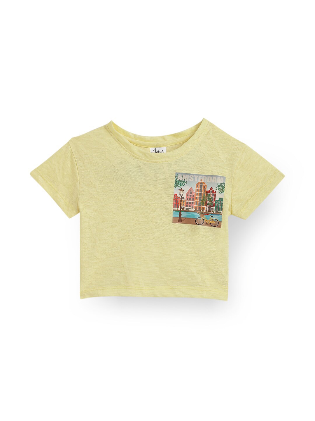 

Anthrilo Girls People & Places Printed Round Neck Cotton T-shirt, Yellow