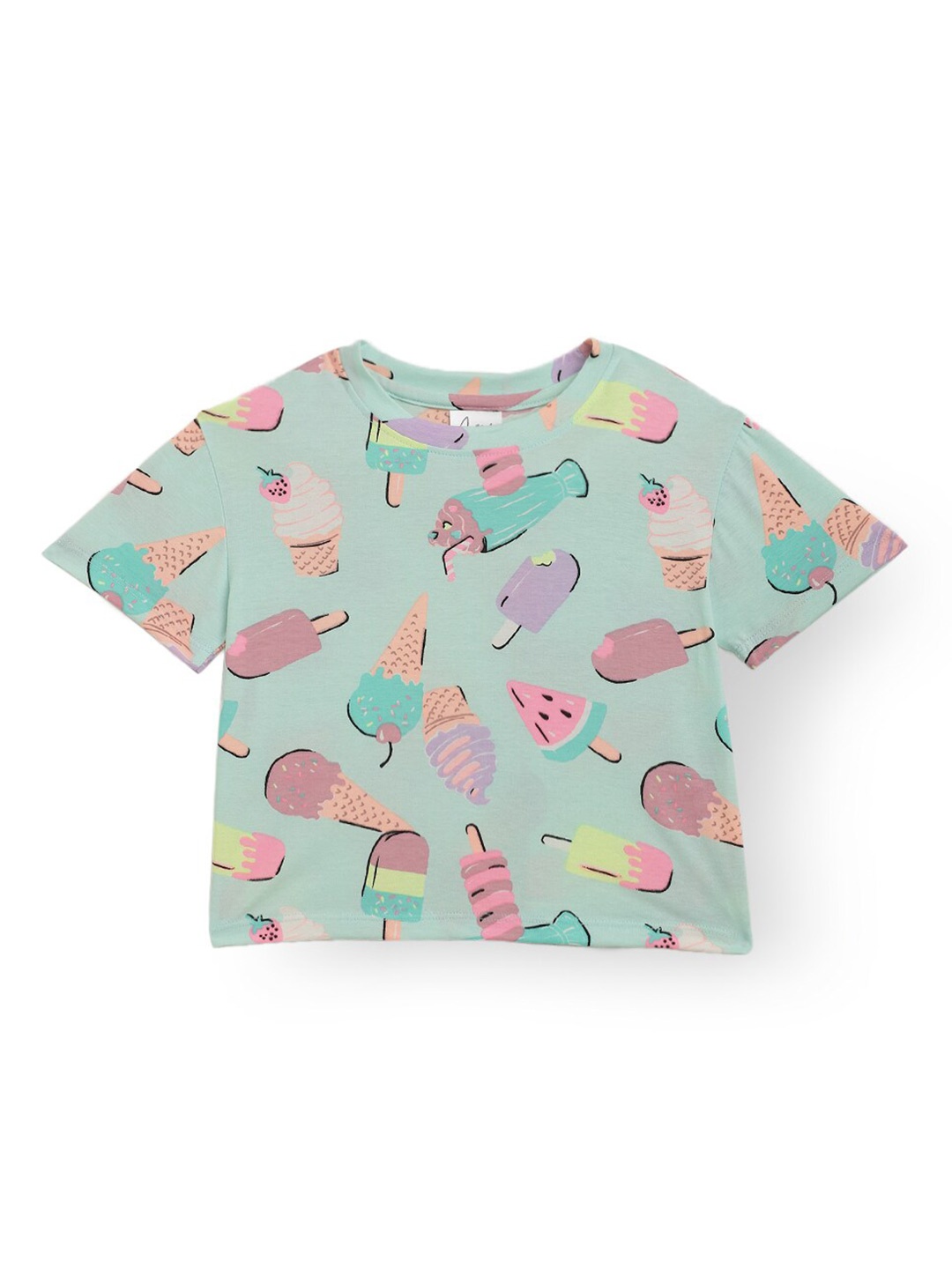 

Anthrilo Girls Conversational Printed Round Neck CottonT-shirt, Sea green