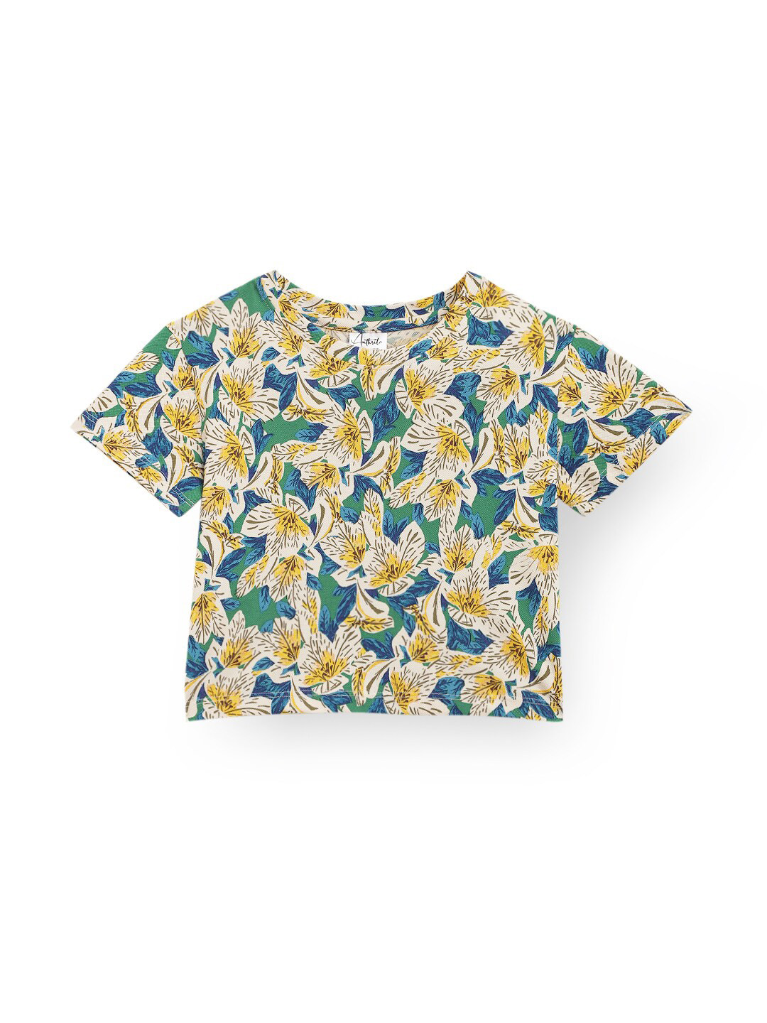 

Anthrilo Girls Floral Printed Round Neck Cotton T-shirt, White