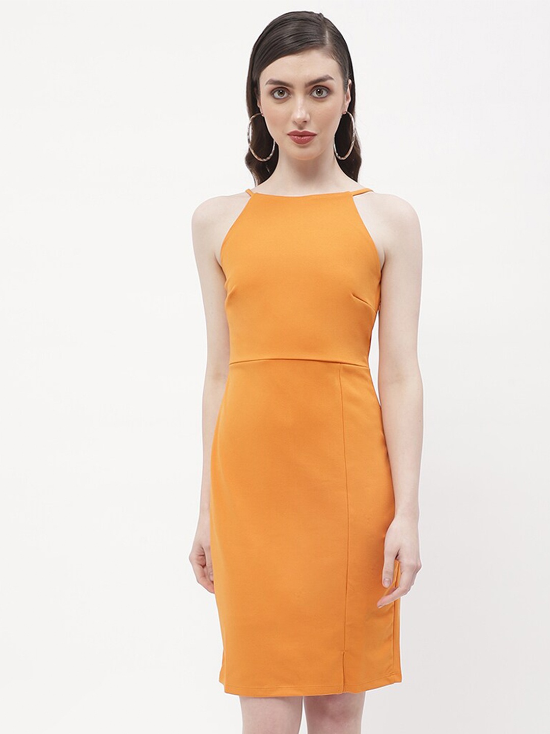 

Madame Shoulder Straps Straight Knee Length Sheath Dress, Orange