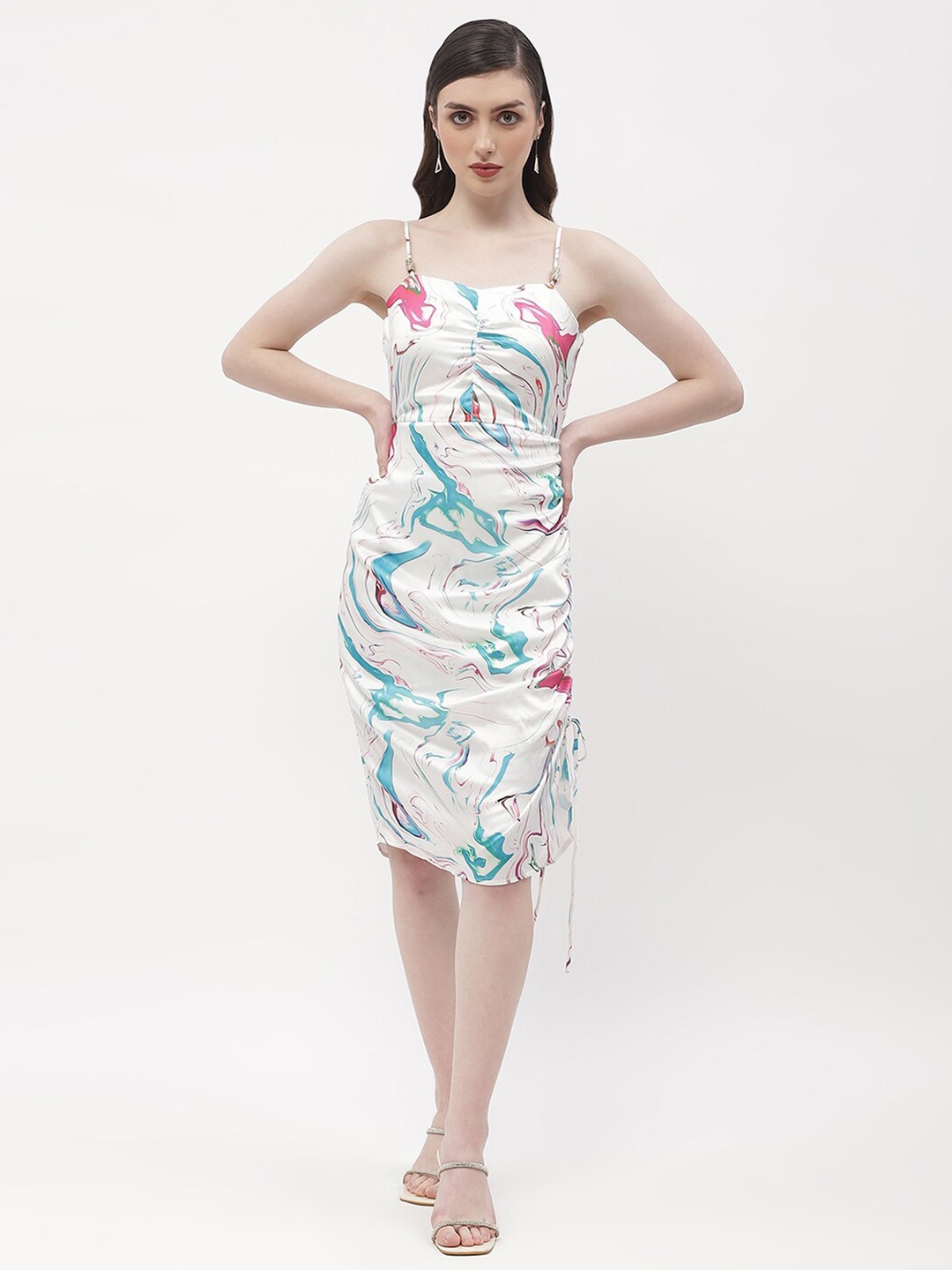 

Madame Tropical Printed Shoulder Straps Straight Sheath Dress, Off white