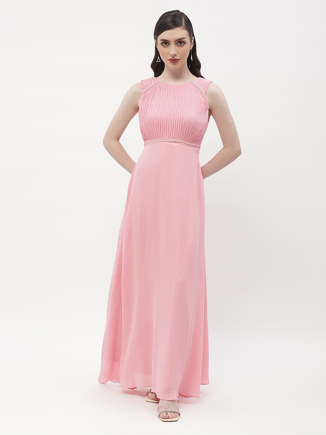 

Madame Boat Neck Flared Flared Maxi Dress, Pink