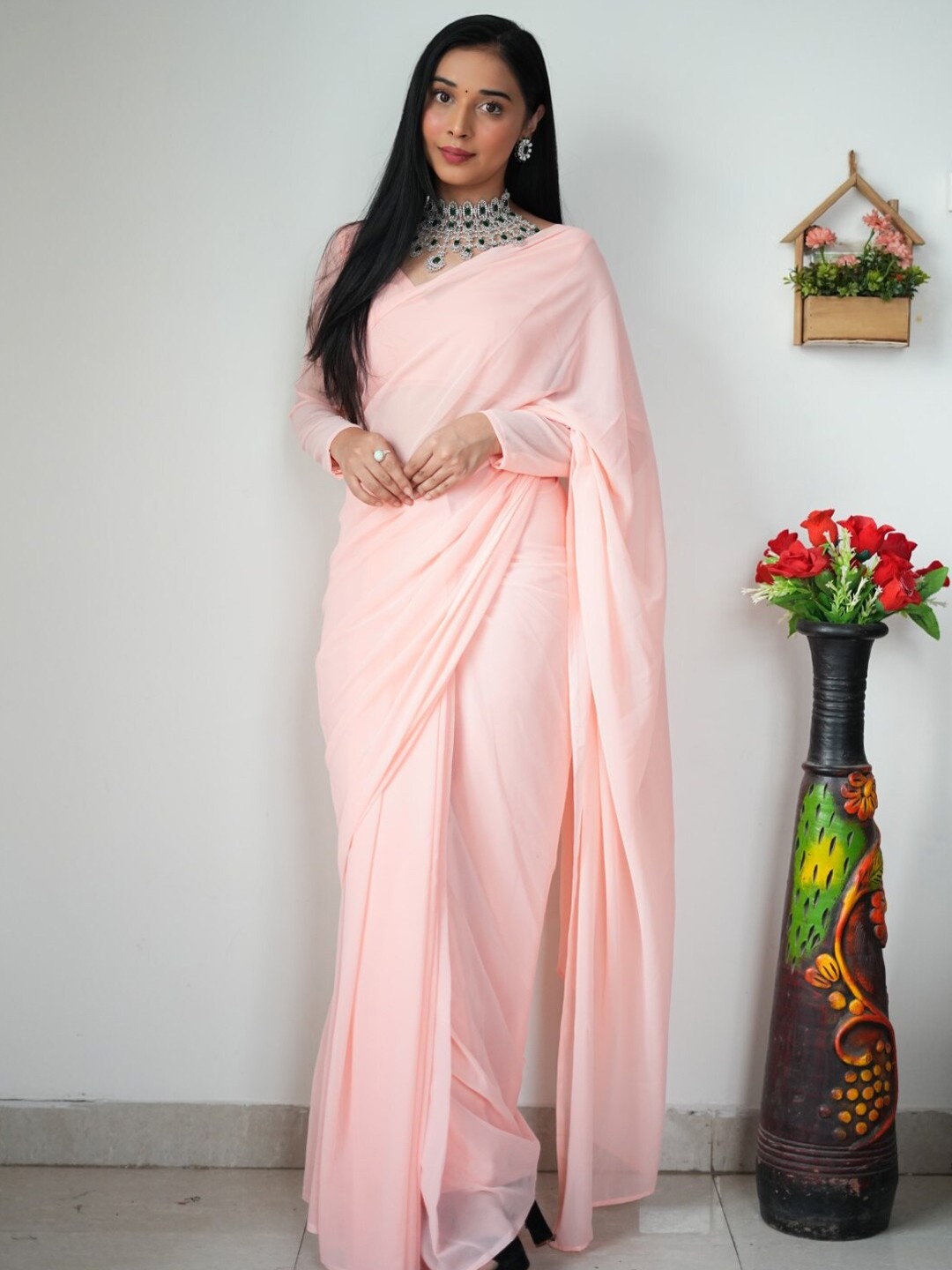 

Naishu Trendz Ready To Wear Saree, Pink