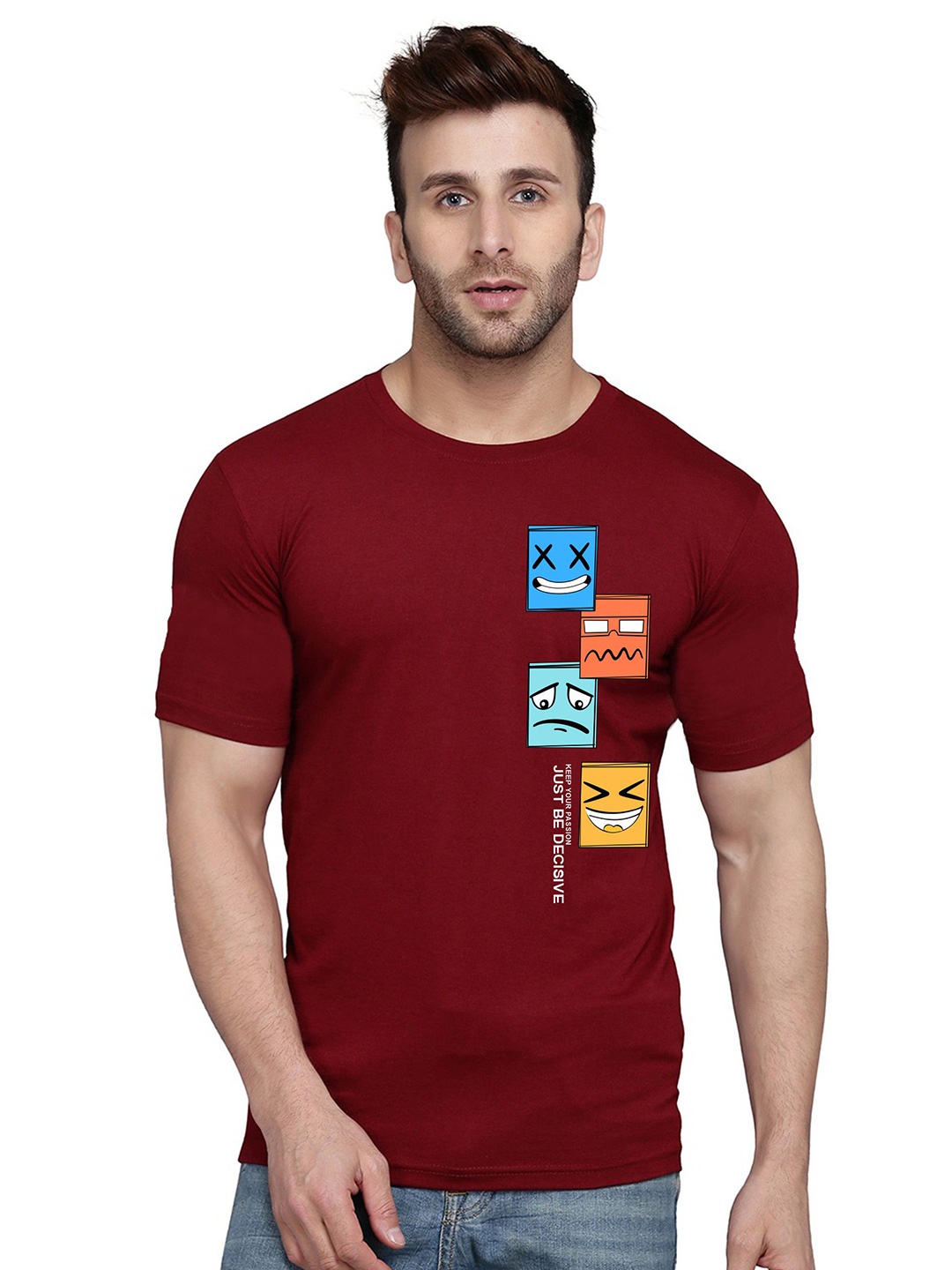 

SLOWLORIS Graphic Printed Round Neck Casual T-shirt, Maroon