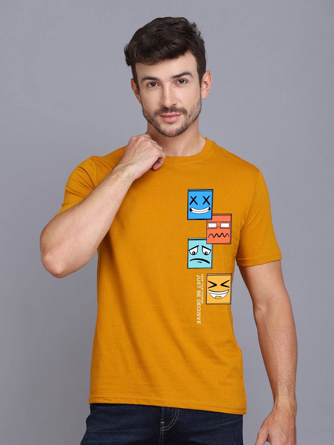 

SLOWLORIS Graphic Printed Bio-Wash T-shirt, Mustard