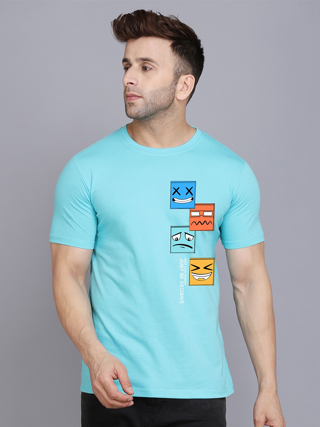 SLOWLORIS Graphic Printed Round Neck Casual T-shirt, Sea green