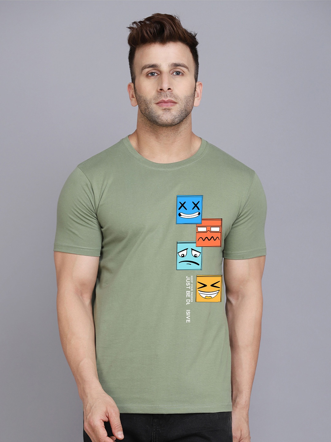 

SLOWLORIS Graphic Printed Round Neck Casual T-shirt, Green