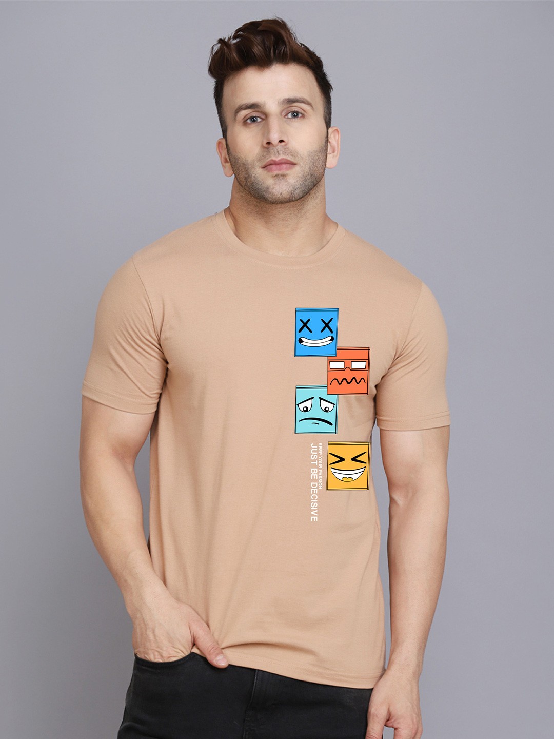 

SLOWLORIS Graphic Printed Round Neck Casual T-shirt, Rust
