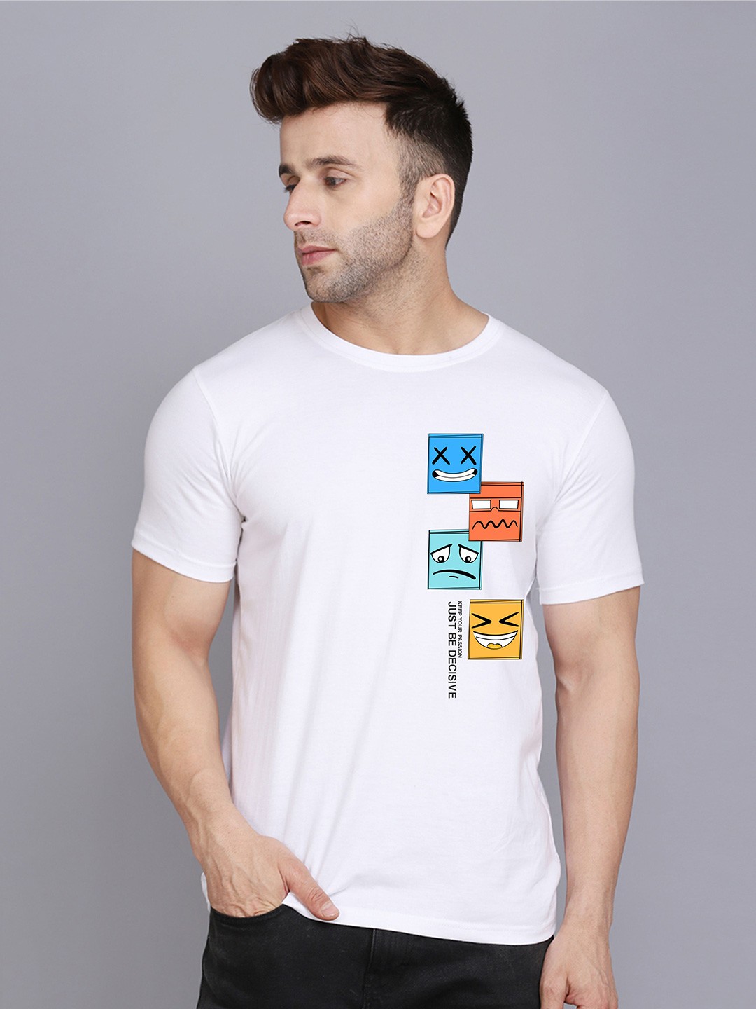 

SLOWLORIS Graphic Printed Round Neck Casual T-shirt, White
