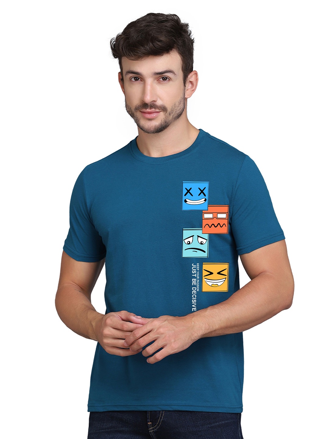 

SLOWLORIS Graphic Printed Round Neck Casual T-shirt, Teal