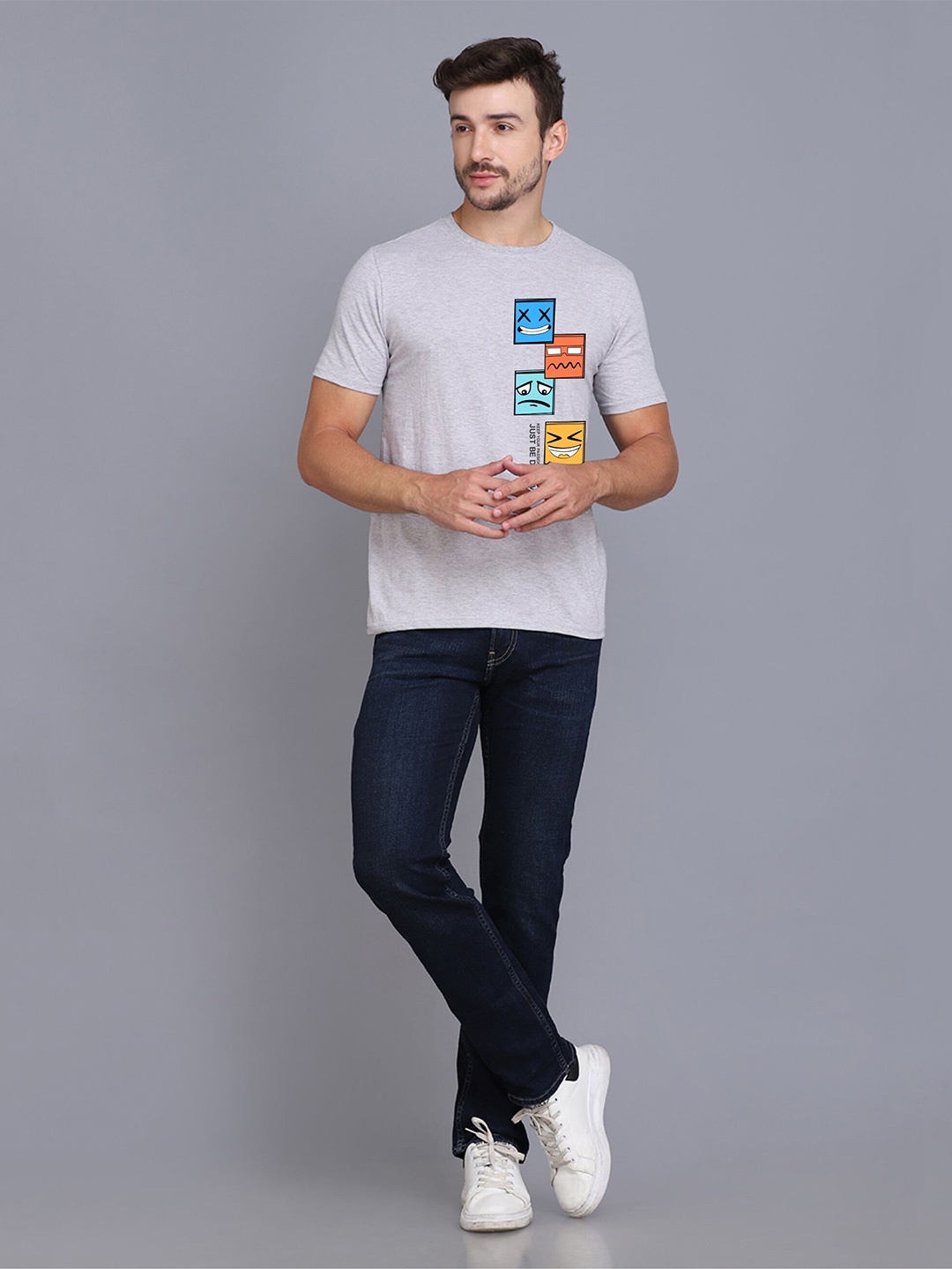 

SLOWLORIS Graphic Printed Round Neck Casual T-shirt, Grey