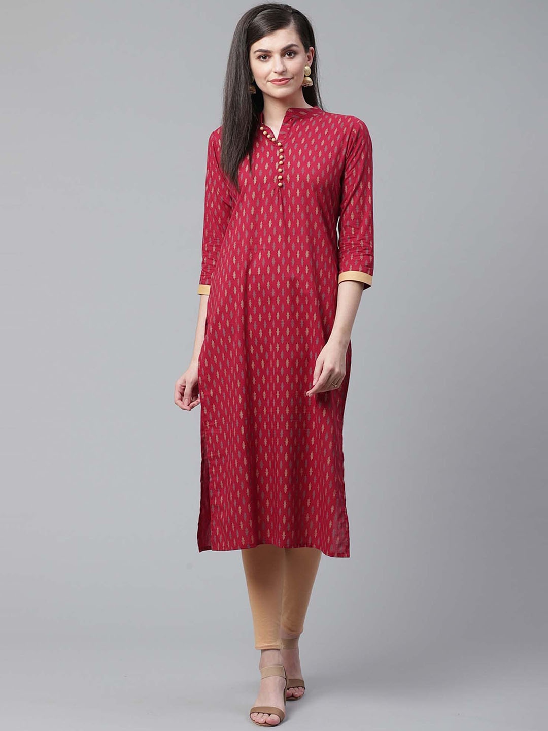 

Anouk Maroon Geometric Printed Pure Cotton Straight Kurta