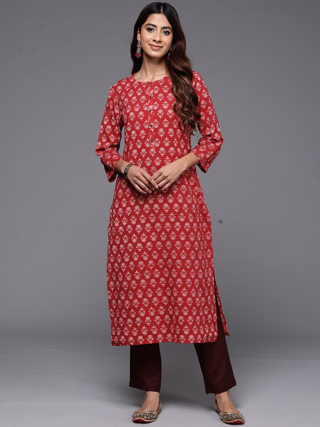 

Anouk Red Ethnic Motifs Printed Cotton Straight Kurta
