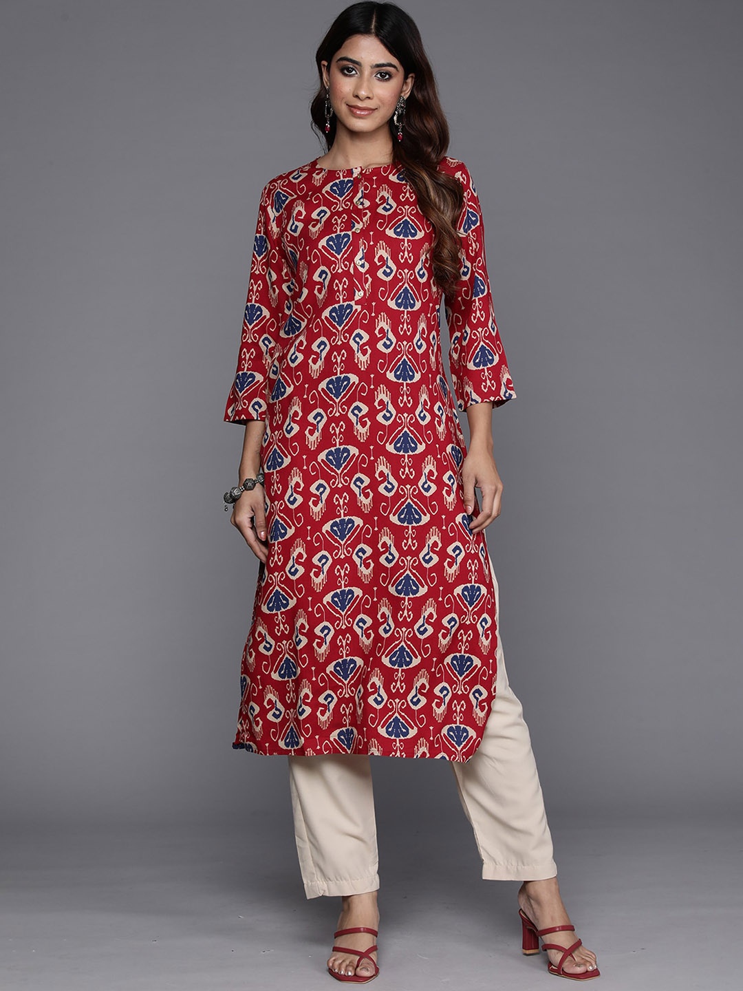 

Anouk Ethnic Motifs Printed Straight Kurta, Maroon