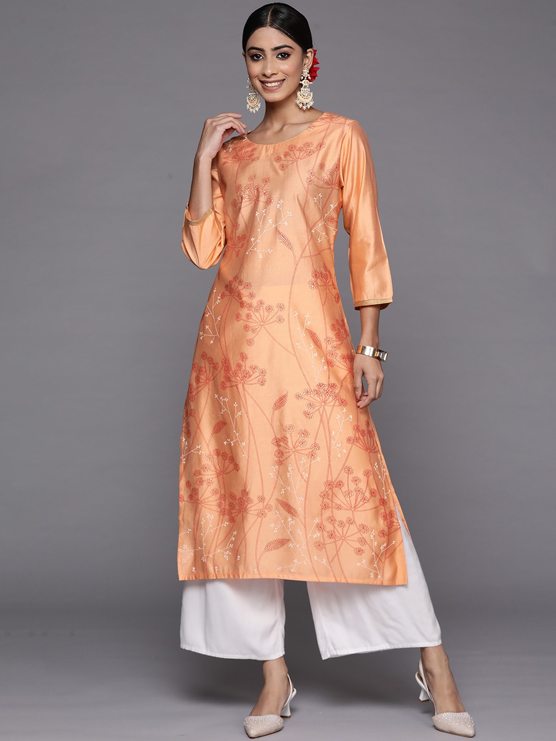 

Anouk Printed Straight Round Neck Kurtas, Peach
