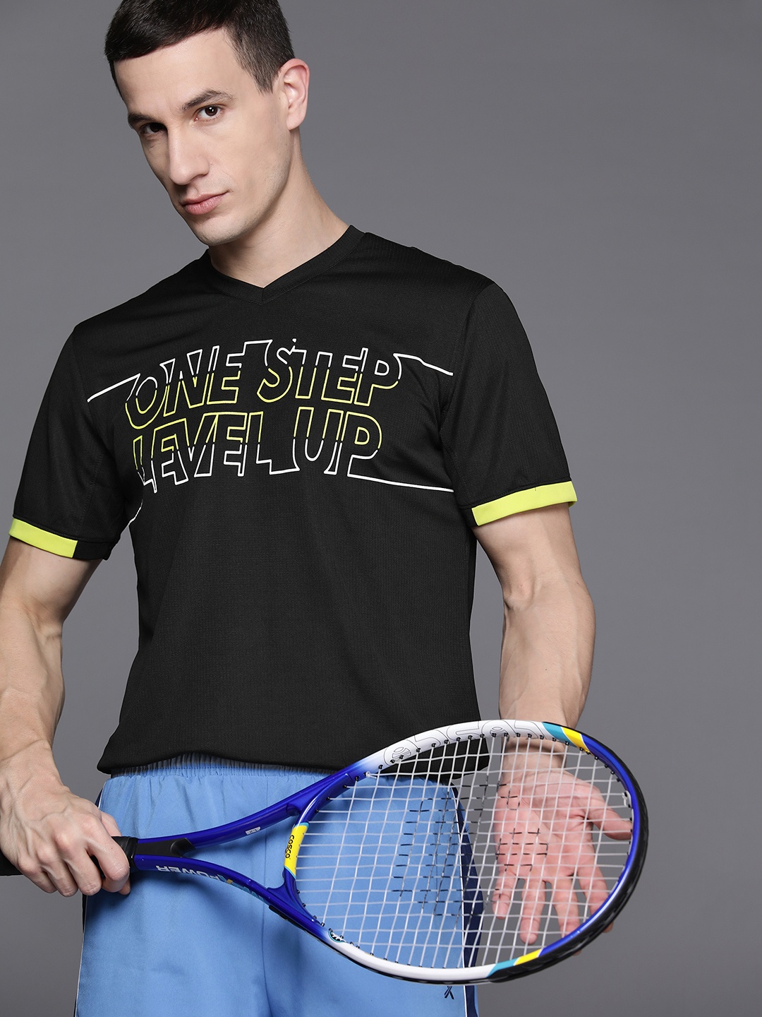 

HRX by Hrithik Roshan Men Typography Printed Rapid-Dry Racket Sports T-shirt, Black