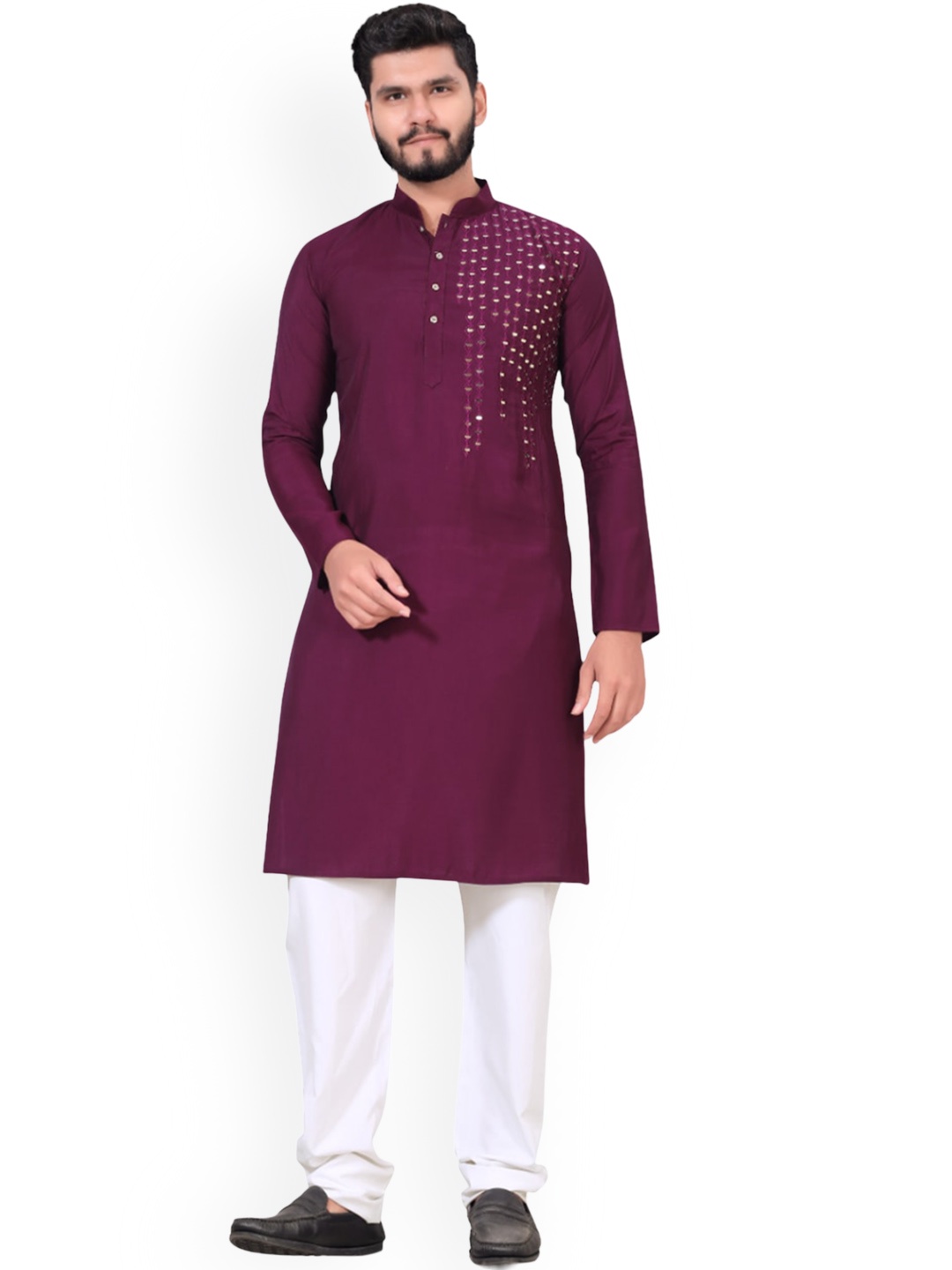 

BAESD Mandarin Collar Long Sleeves Mirror Work Cotton Kurta, Mauve