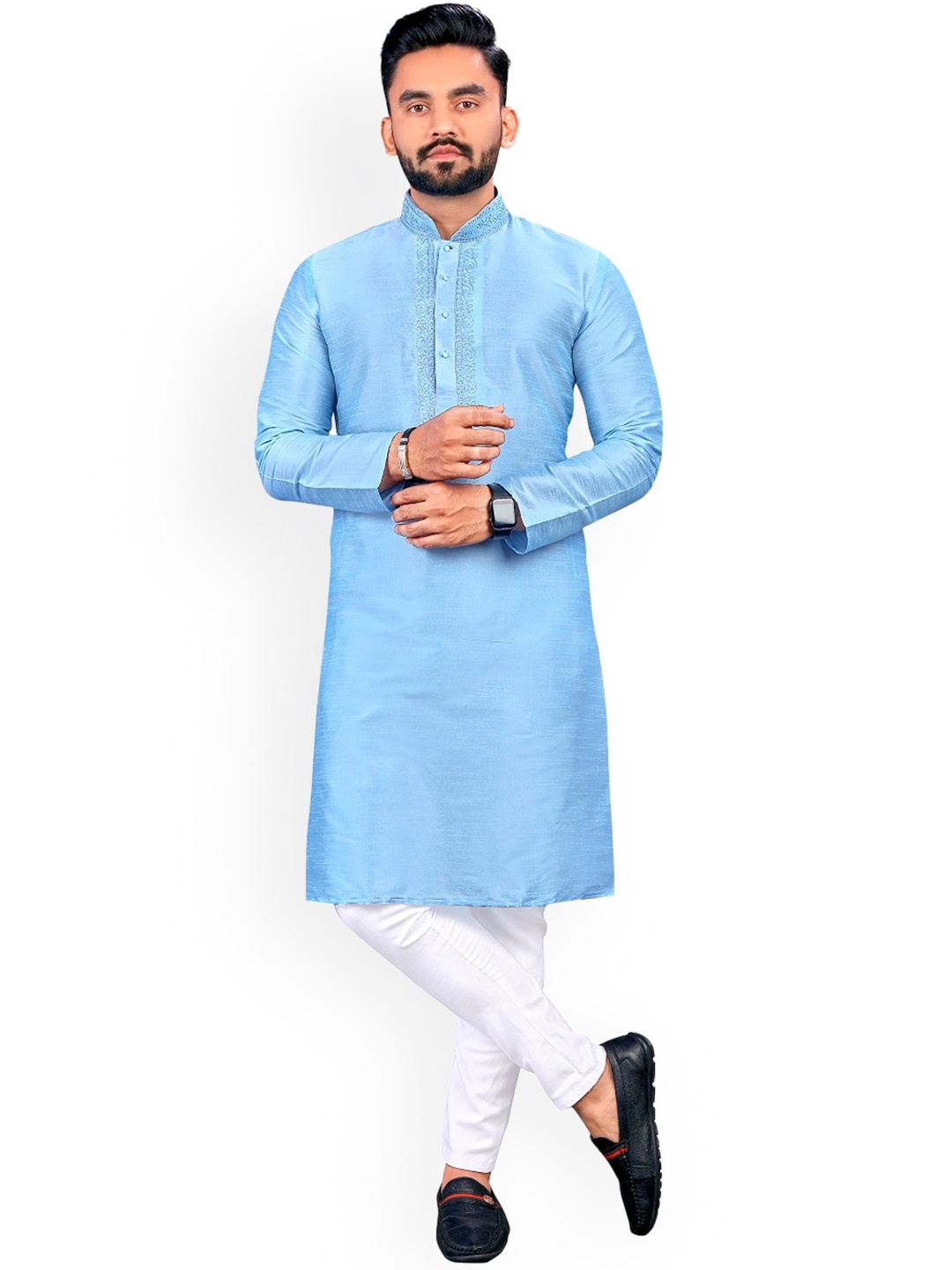 

BAESD Mandarin Collar Straight Kurta, Turquoise blue