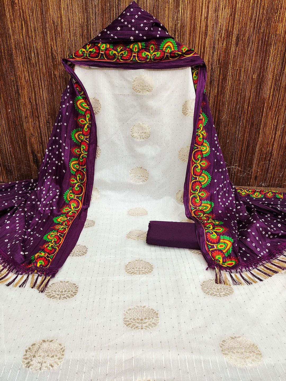 

MANVAA Ethnic Motifs Woven Design Unstitched Dress Material, White