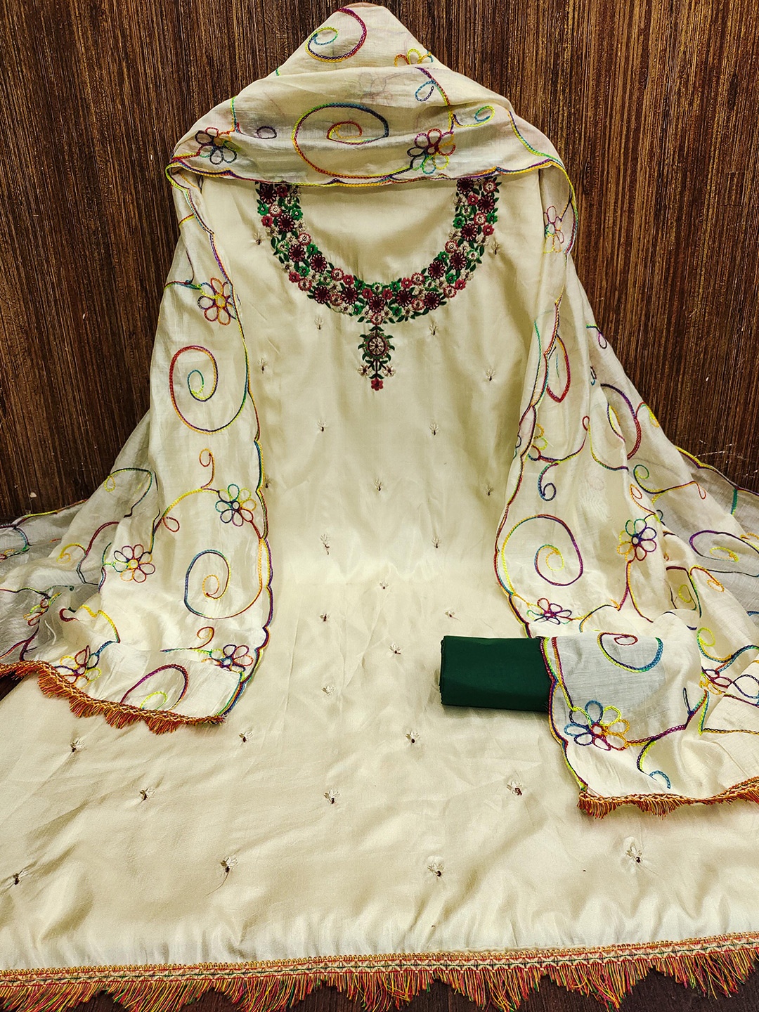

MANVAA Embroidered Unstitched Dress Material, Lime green