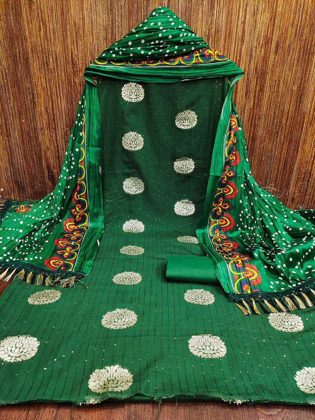 

MANVAA Ethnic Motifs Woven Design Unstitched Dress Material, Green