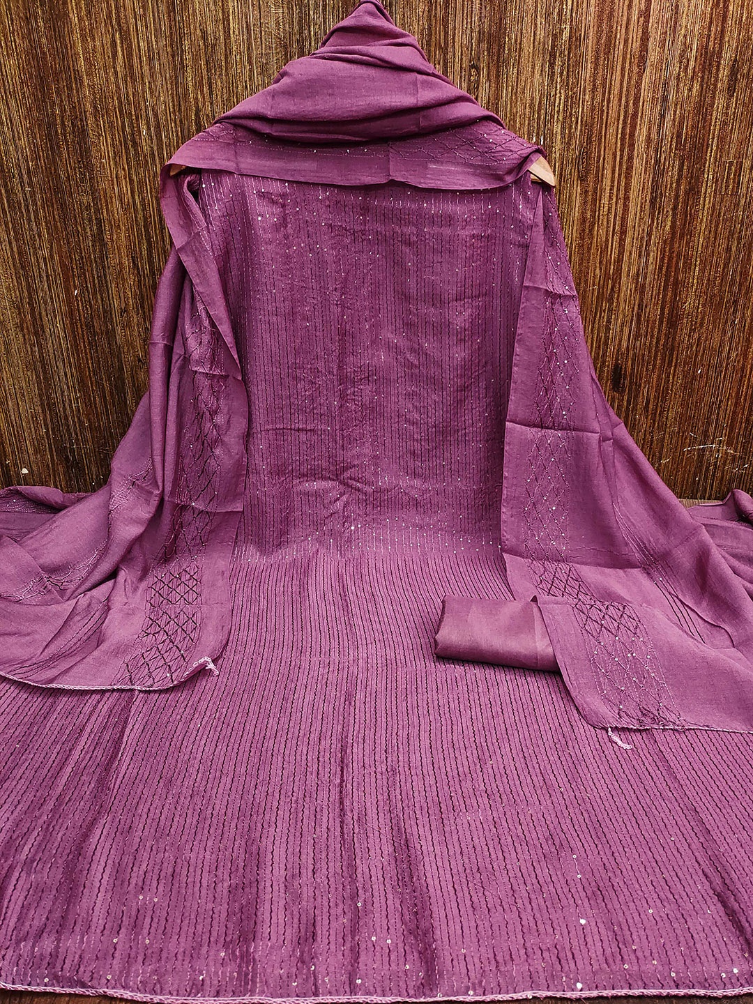

MANVAA Striped Embellished Sequinned Unstitched Dress Material, Lavender