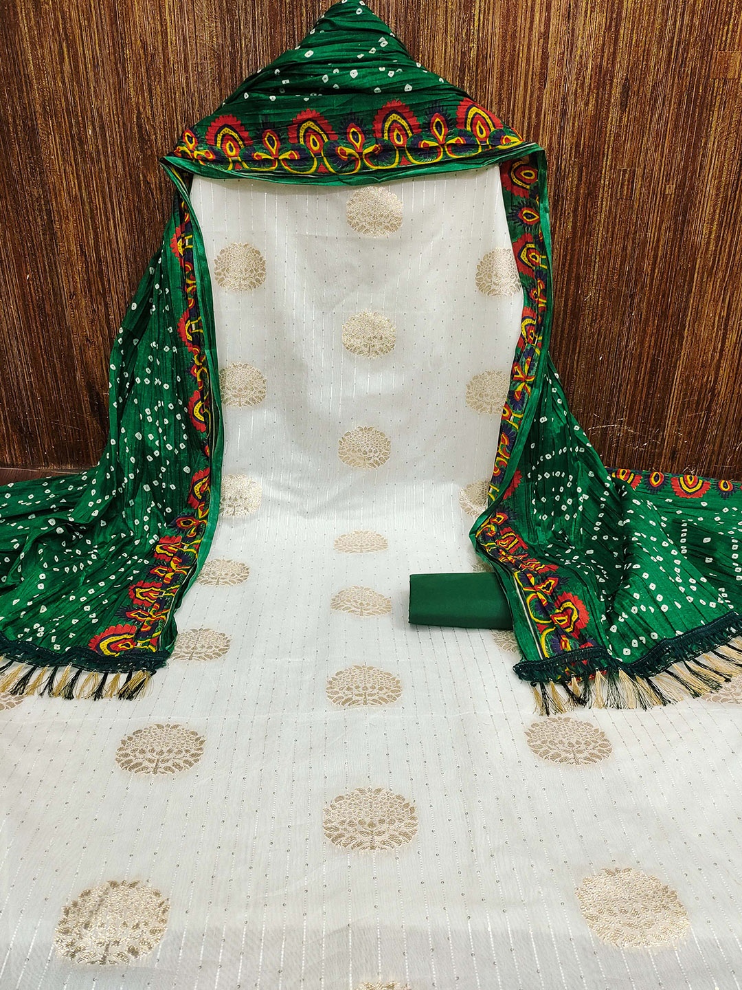 

MANVAA Ethnic Motifs Woven Design Sequinned Unstitched Dress Material, White