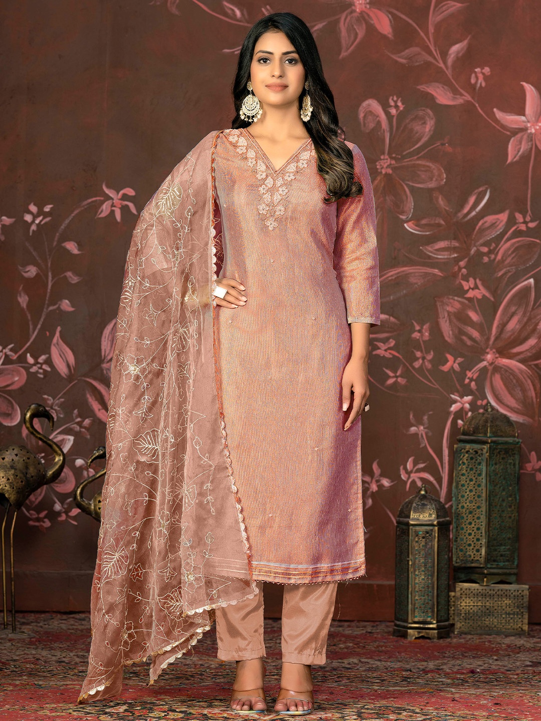 

MANVAA Embroidered Unstitched Dress Material, Peach