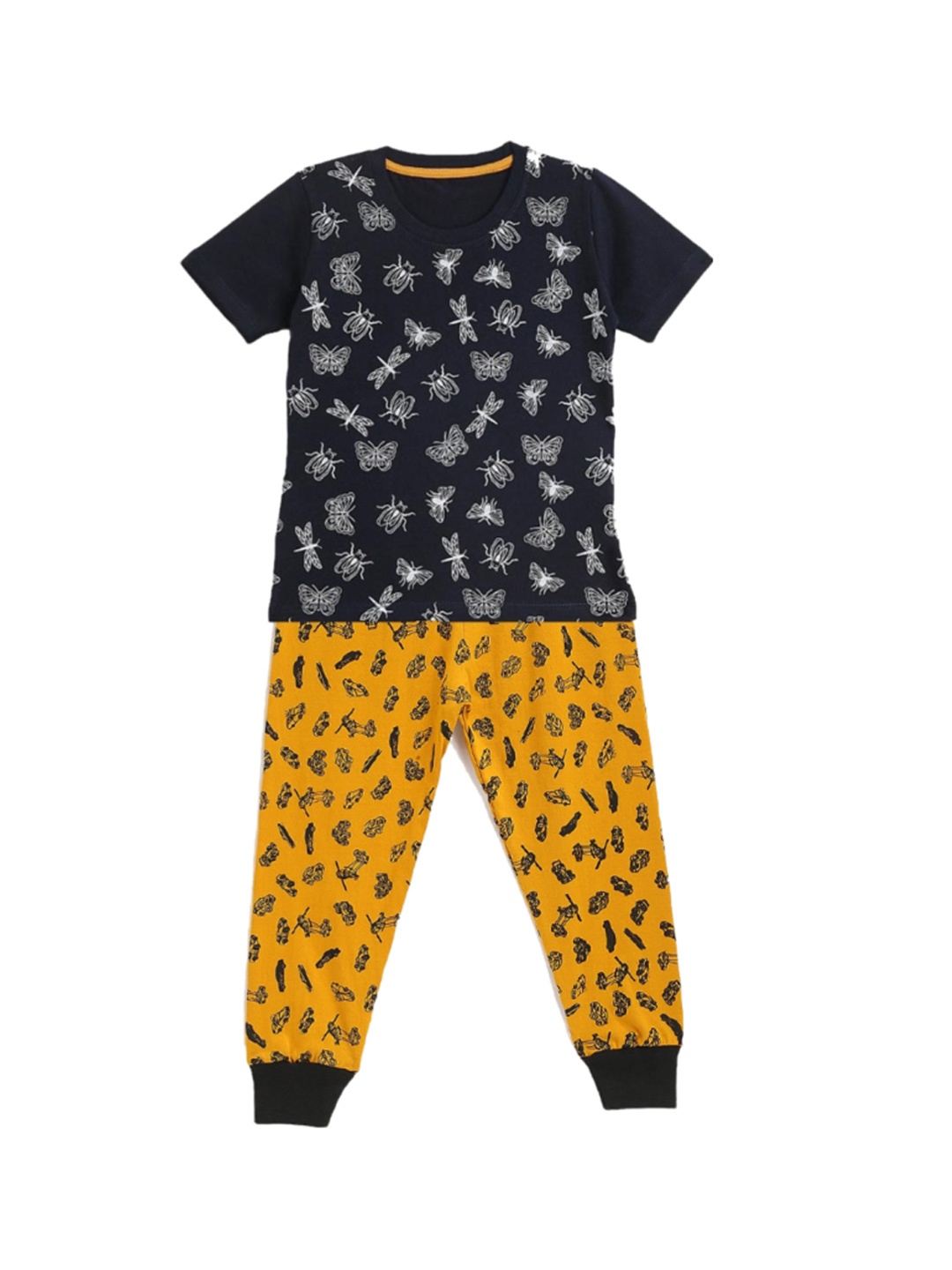 

YK Girls Conversational Printed Cotton Night suit, Black