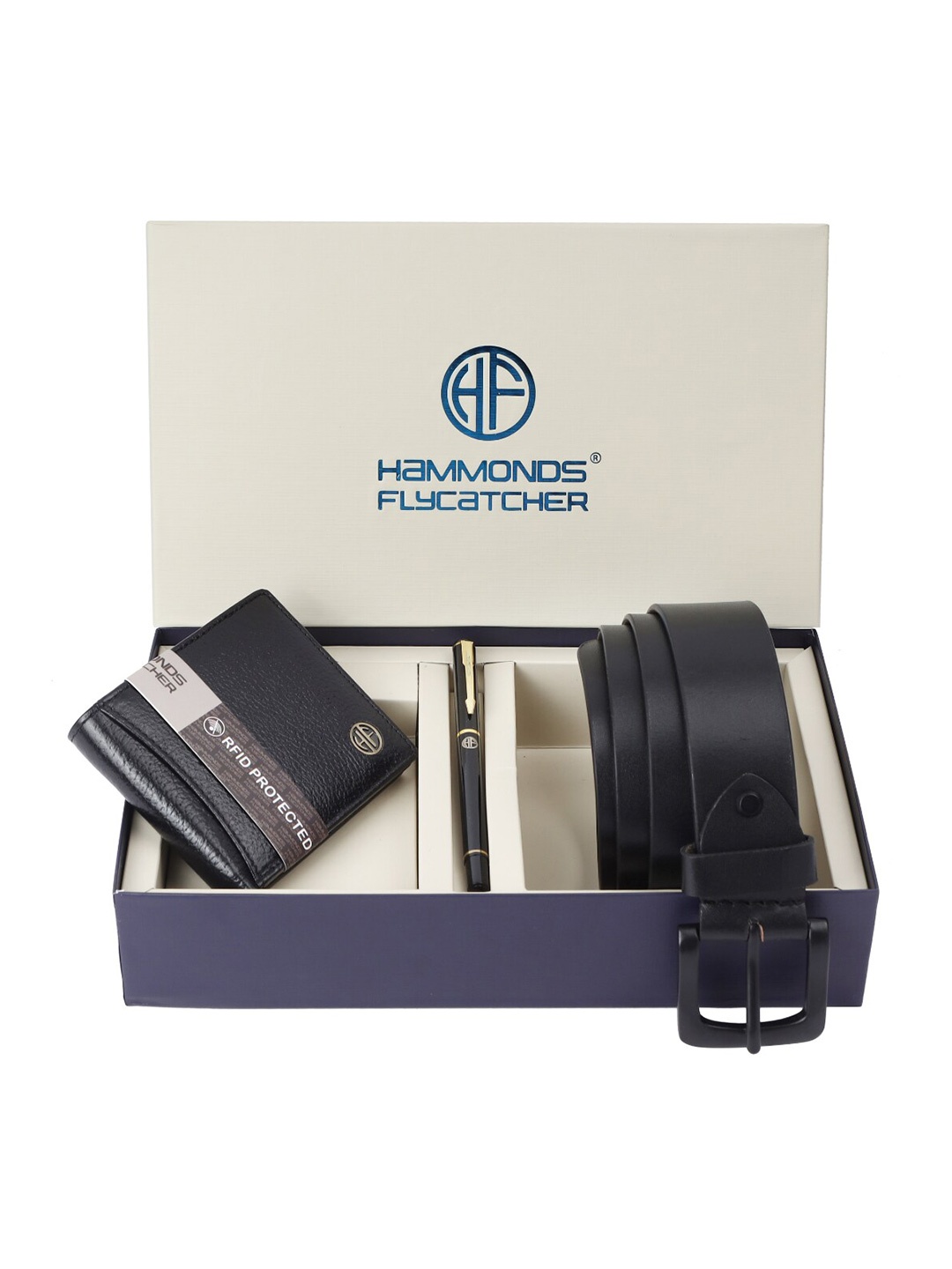 

HAMMONDS FLYCATCHER Men Leather Wallet With Belt & Ball Pen, Black