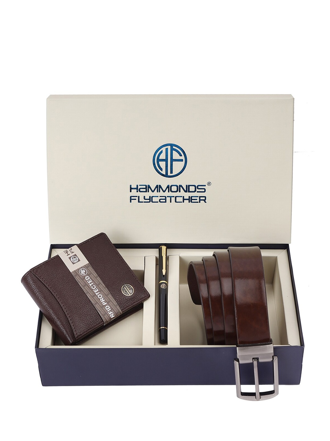 

HAMMONDS FLYCATCHER Men Leather Wallet With Belt & Ball Pen, Brown
