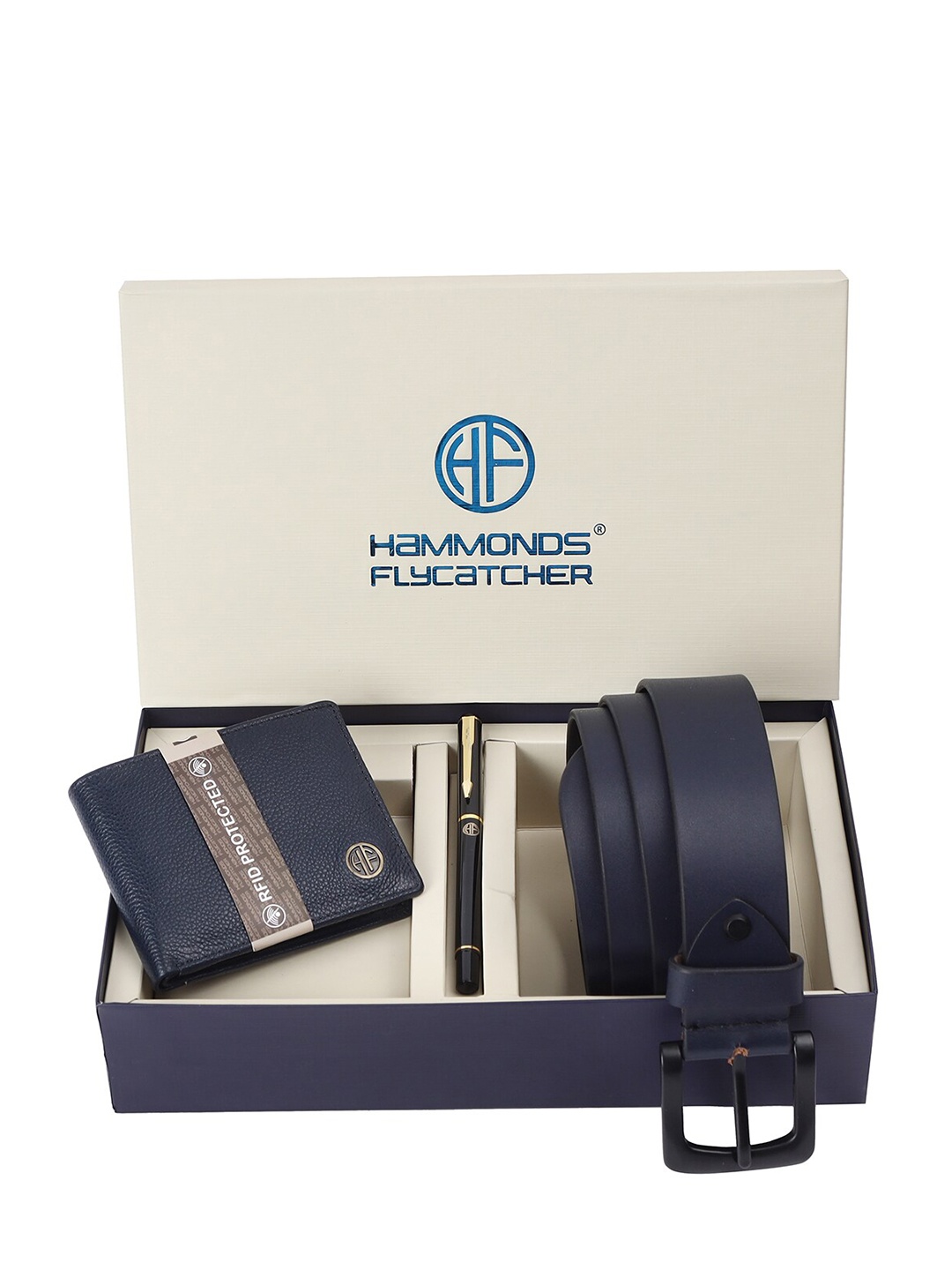 

HAMMONDS FLYCATCHER Men Leather Wallet With Belt & Ball Pen, Blue