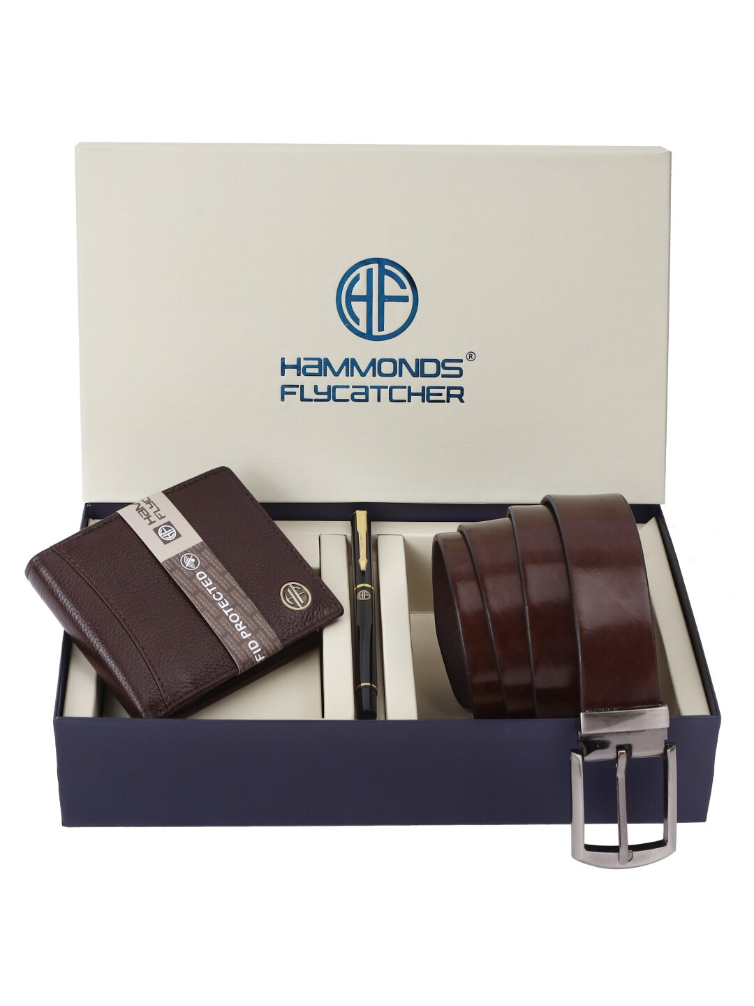 

HAMMONDS FLYCATCHER Men Leather Wallet With Belt & Ball Pen, Brown