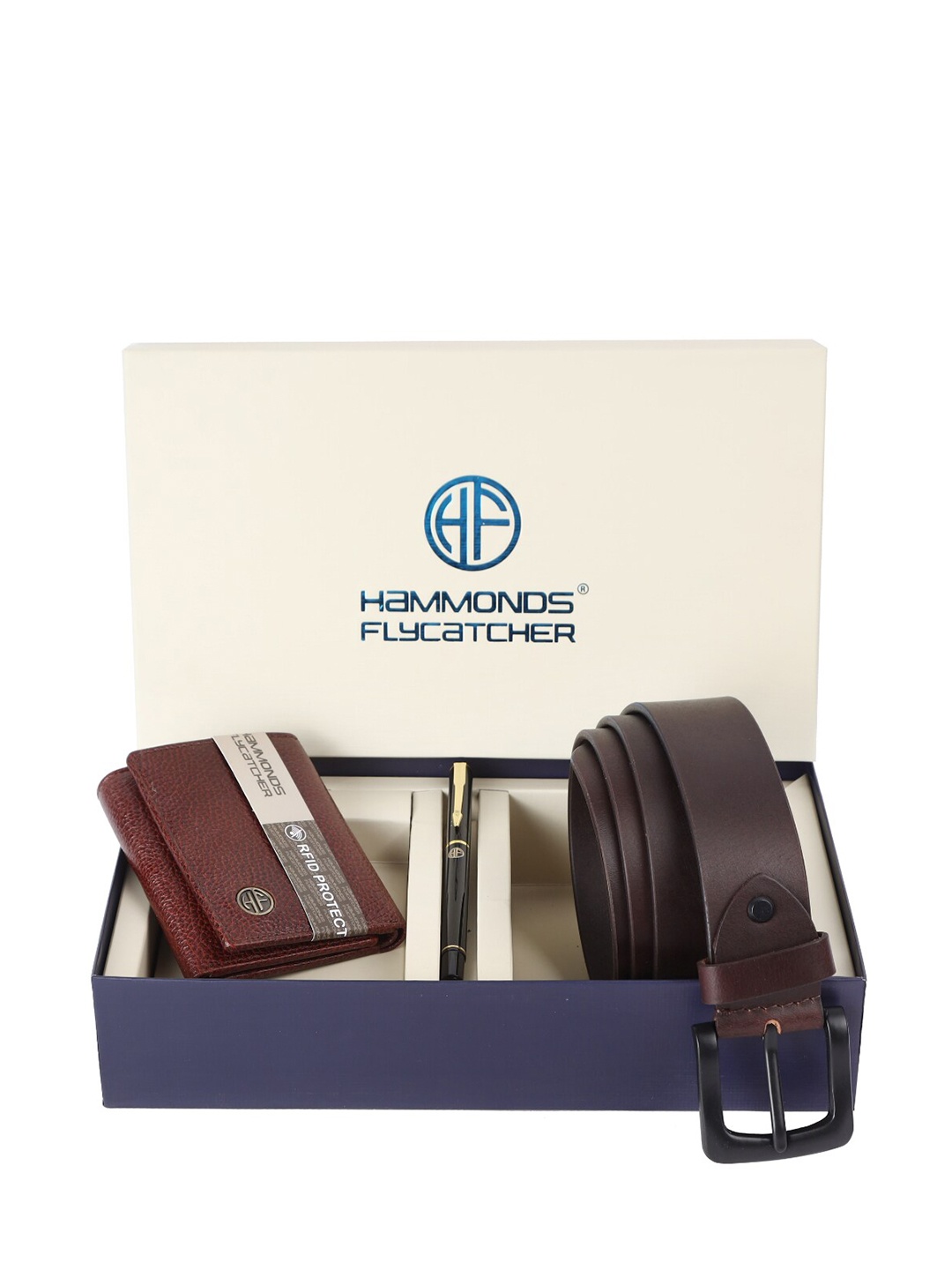 

HAMMONDS FLYCATCHER Men Leather Wallet and Belt Set with Ball Pen Set, Brown