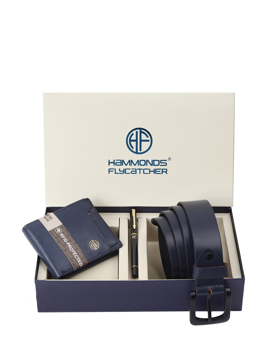 

HAMMONDS FLYCATCHER Men Leather Wallet and Belt Set with Ball Pen Set, Blue